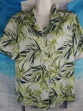 Tropical Leaf Silk  Short-Sleeve Button-Down Shirt - Green